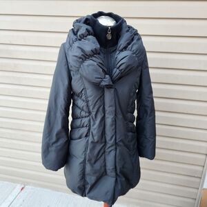 Tahari Down Puffer Pillow Coat Dark Wine Color Sz PS Half zip inner vest zip SM